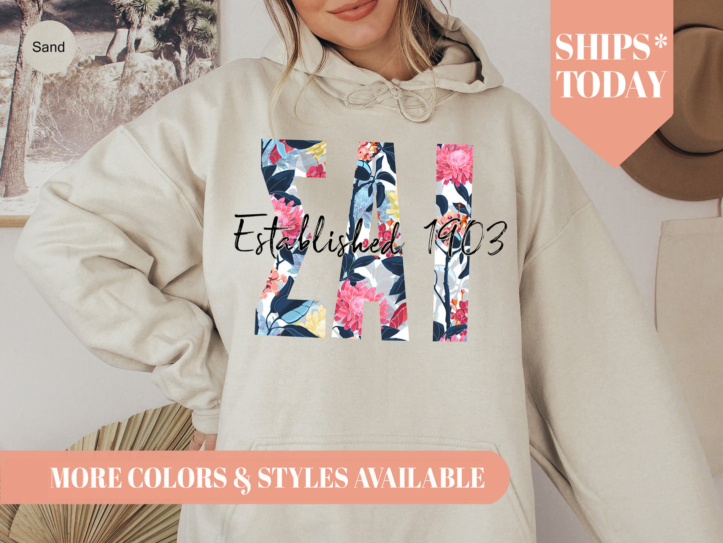 Sigma Alpha Iota Floral Block Sorority Hoodie _ 3520g