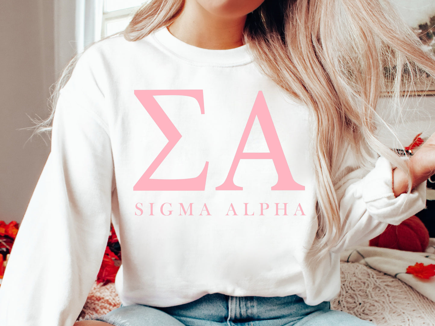 Sigma Alpha Pink Letter Sorority Sweatshirt _ 3491g
