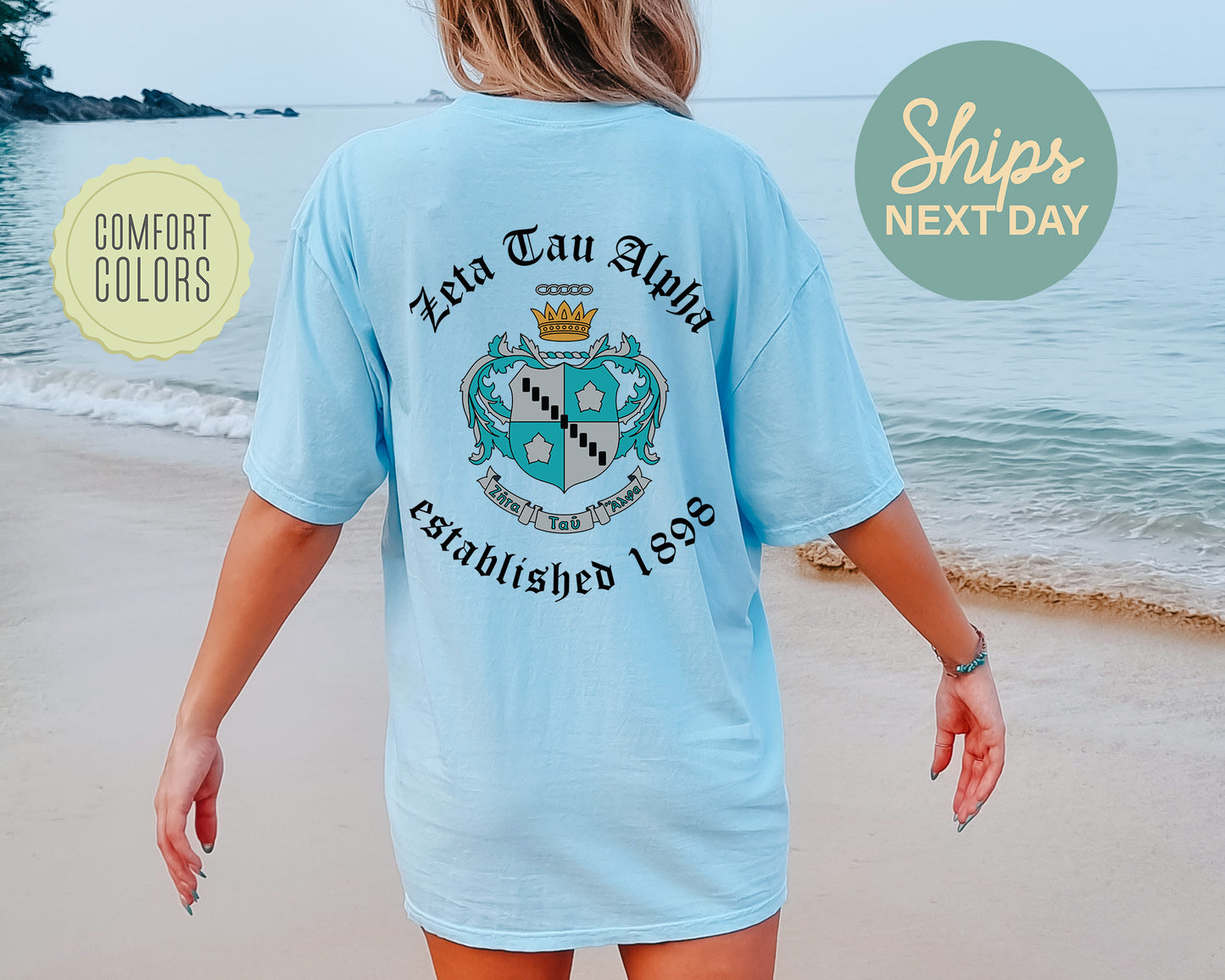 Zeta Tau Alpha Old English Crest Comfort Colors Sorority T-shirt _ 32945g