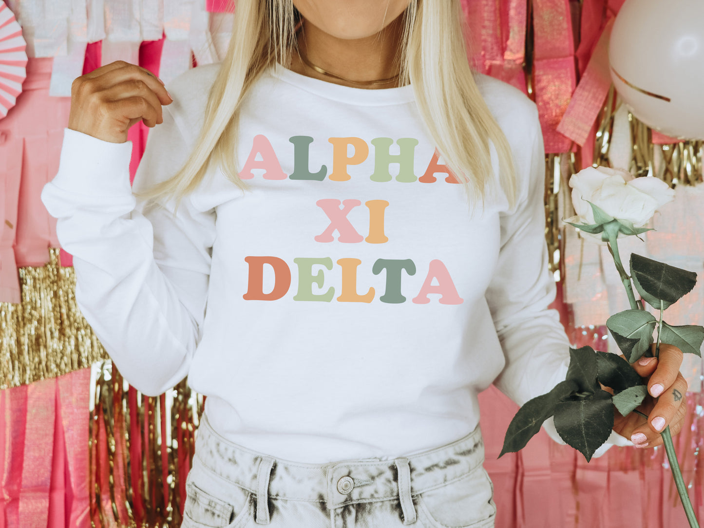 Alpha Xi Delta Bright and Proud Sorority Long Sleeve T-shirt _ 422g