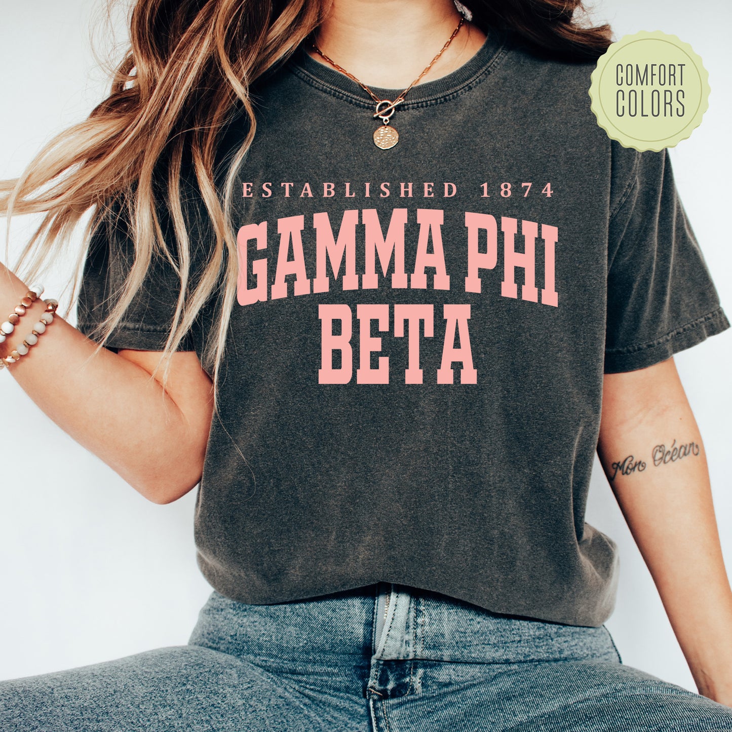 Gamma Phi Beta Bold Letters Comfort Colors Sorority T-shirt _ 35134g