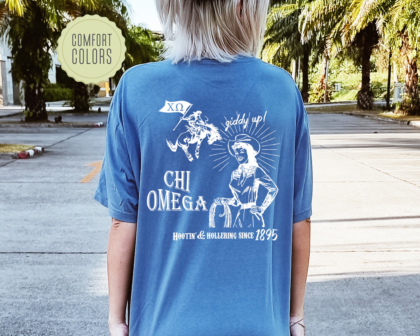Chi Omega Howdy Cowgirl Comfort Colors Sorority T-shirt _ 35368g