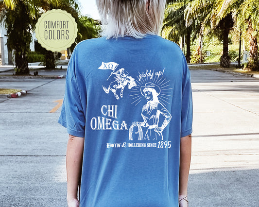 Chi Omega Howdy Cowgirl Comfort Colors Sorority T-shirt _ 35368g