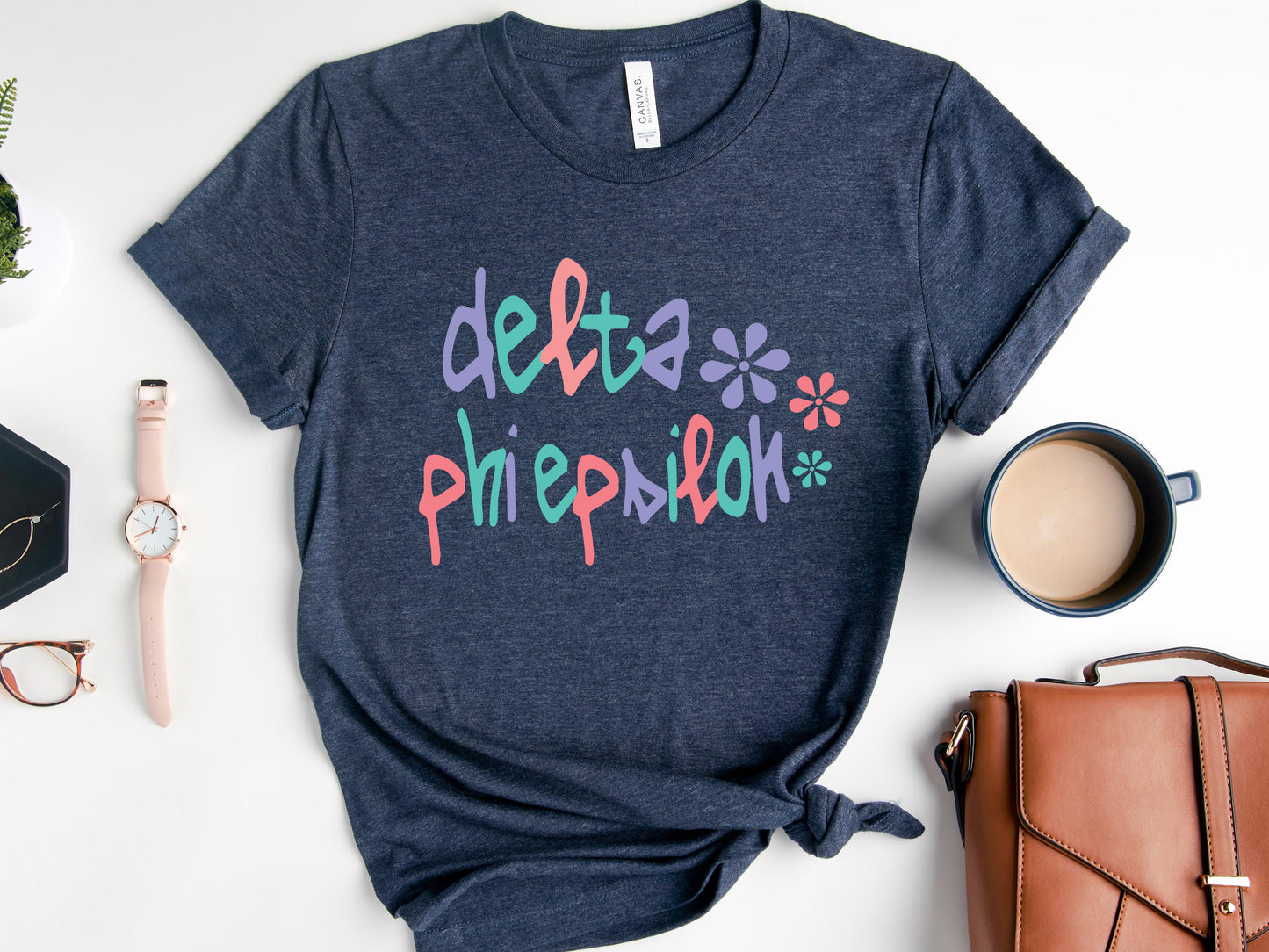 Delta Phi Epsilon Colorful Floral Sorority T-shirt _ 2615g