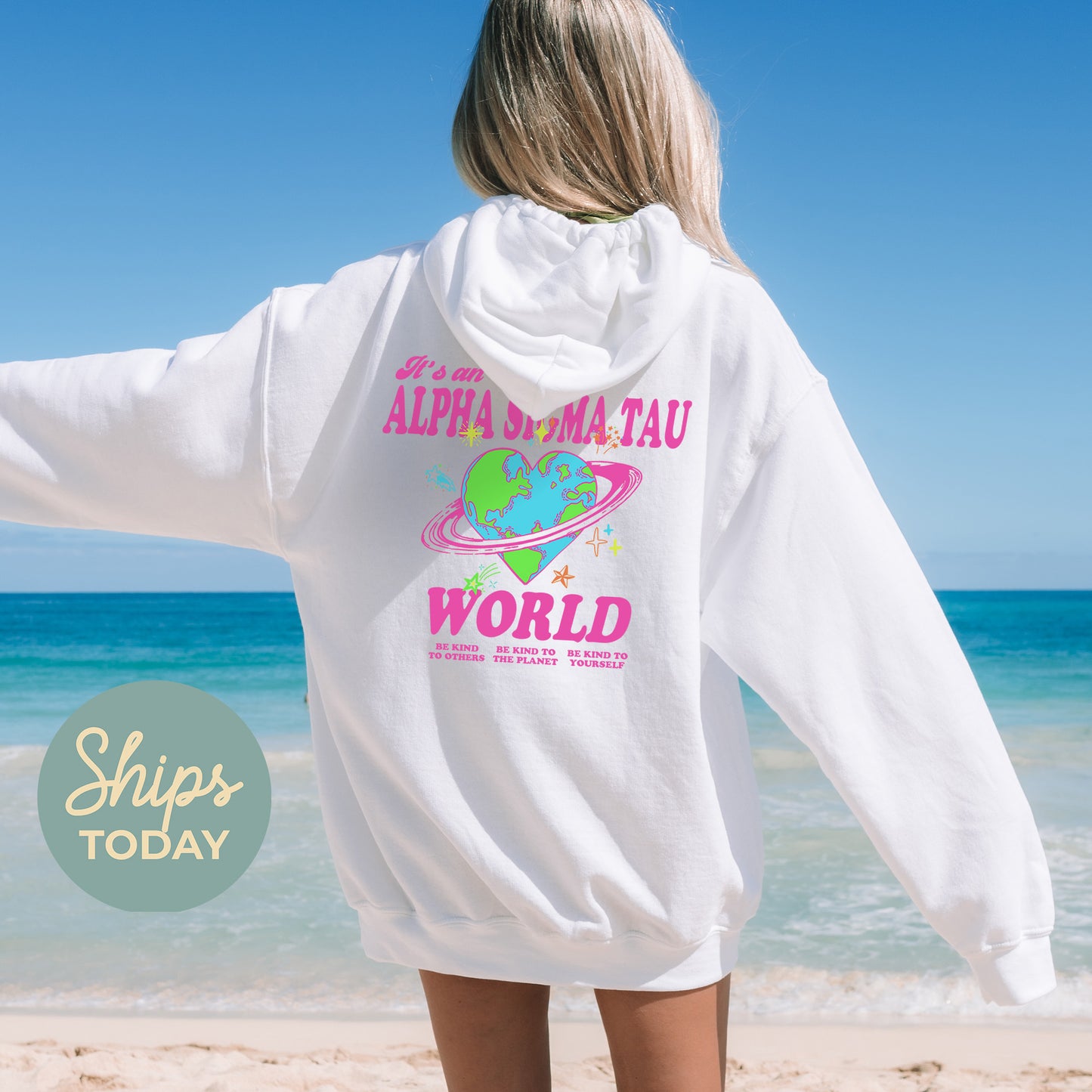 Alpha Sigma Tau Pink Planet Sorority Hoodie _ 34237g