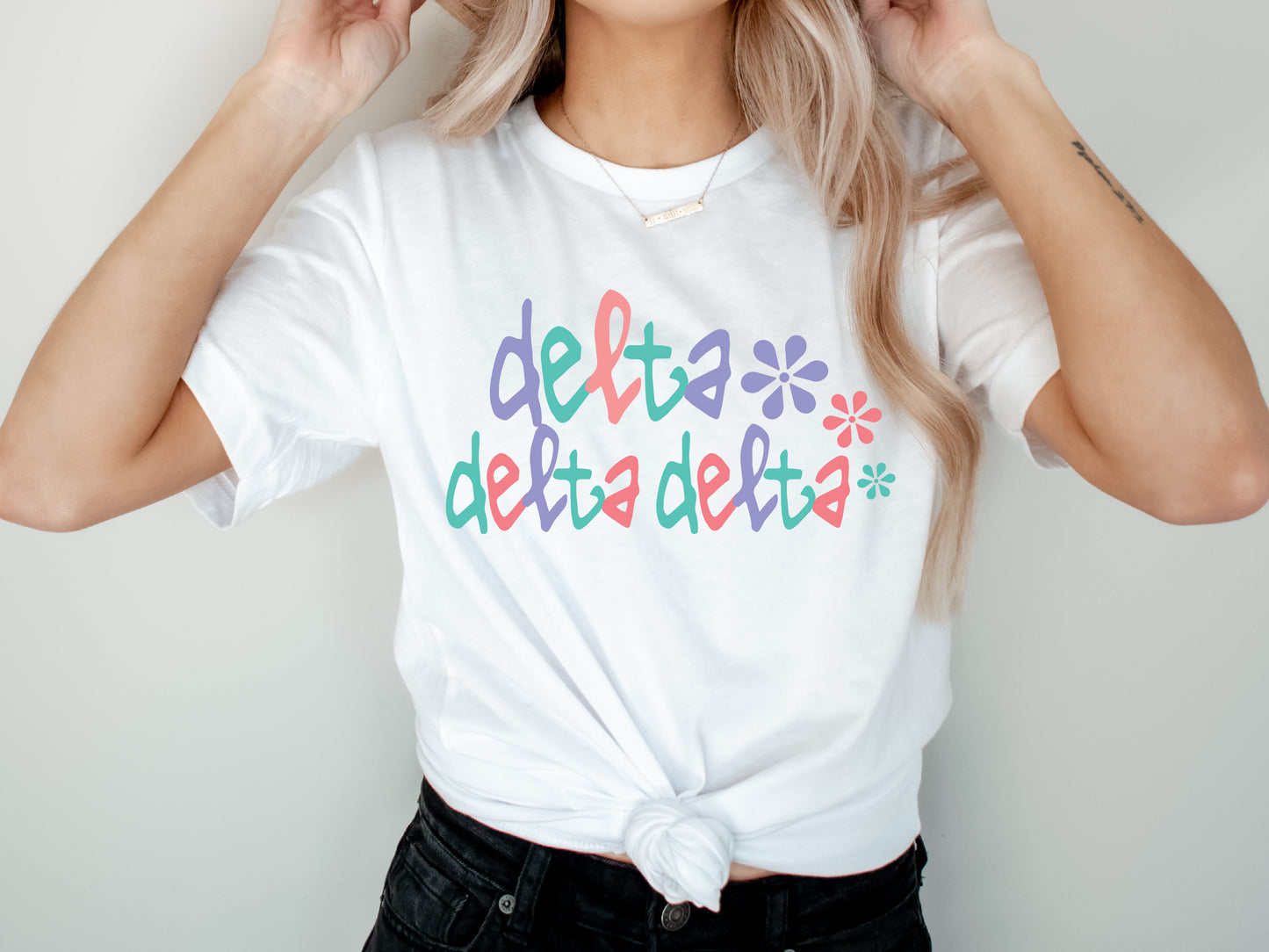 Delta Delta Delta Colorful Floral Sorority T-shirt _ 2613g