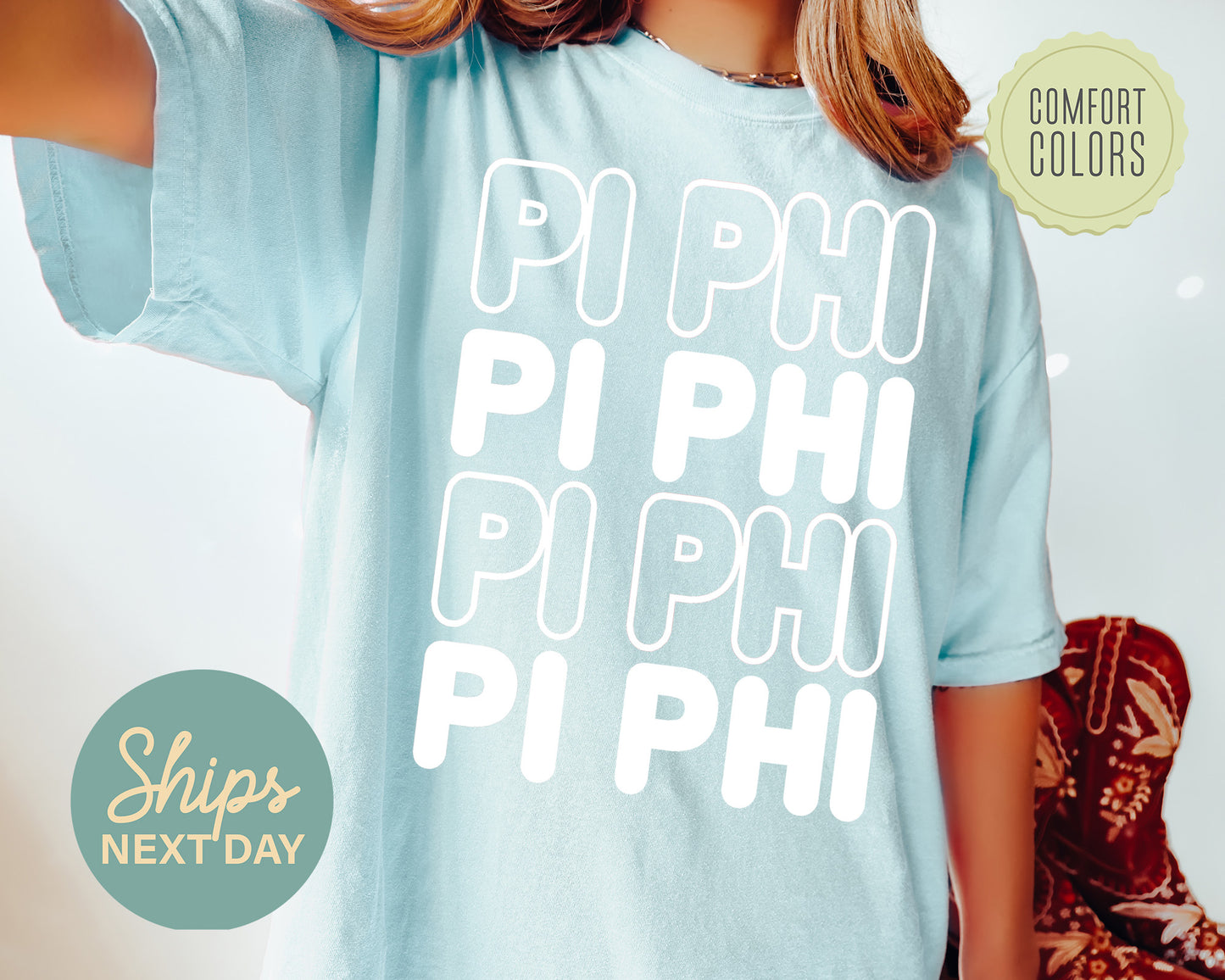 Pi Beta Phi Bold Bubble Letter Comfort Colors Sorority T-shirt _ 2232g