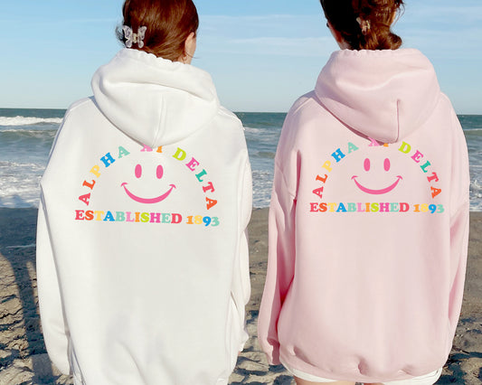 Alpha Xi Delta Gleaming Smiley Face Sorority Hoodie _ 33058g