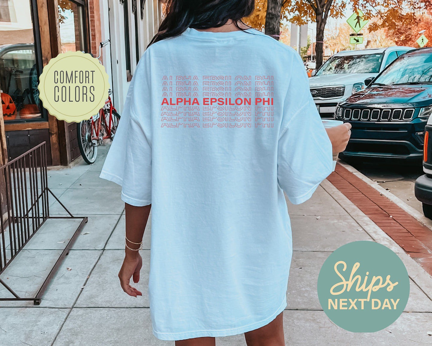 Alpha Epsilon Phi Repeating Name Comfort Colors Sorority T-shirt _ 33000g