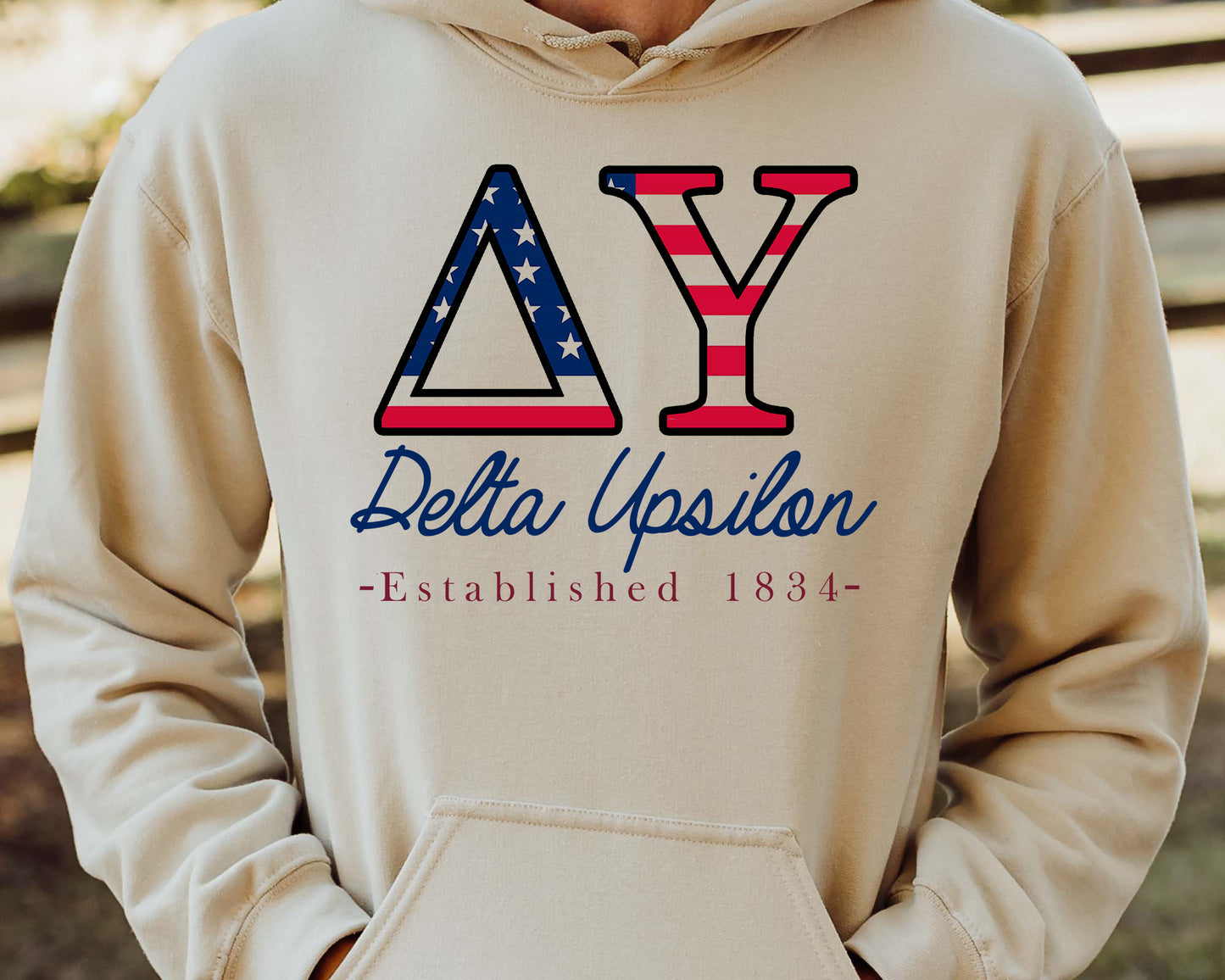 Delta Upsilon American Flag Letters Fraternity Hoodie _ 1164g