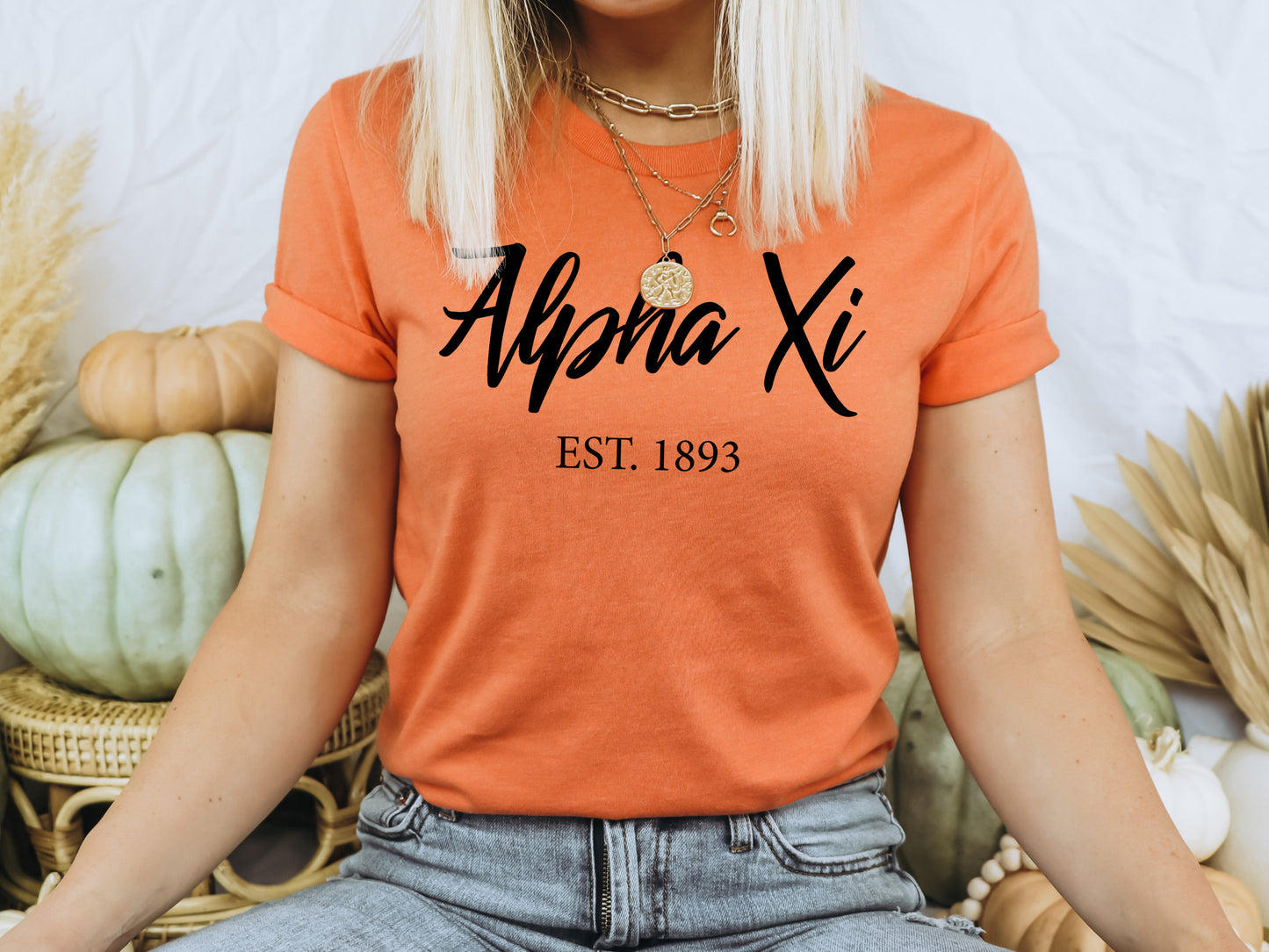Alpha Xi Delta Black Flowy Sorority T-shirt _ 85g