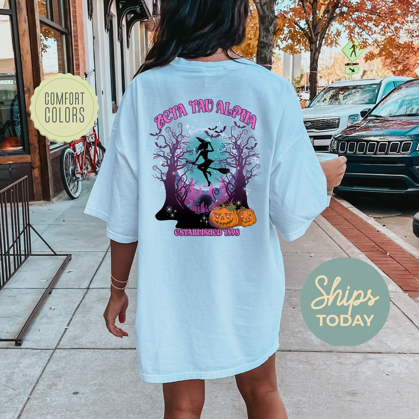 Zeta Tau Alpha Halloween Witch Comfort Colors Sorority T-shirt _ 36251g