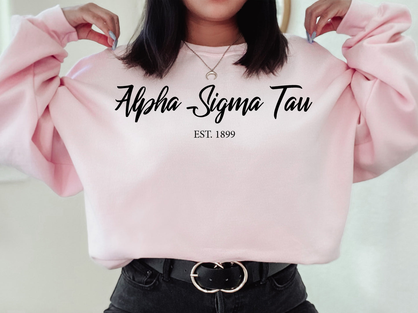 Alpha Sigma Tau Black Flowy Sorority Sweatshirt _ 84g