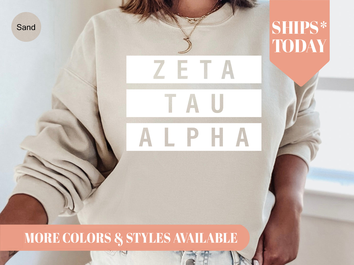 Zeta Tau Alpha Faded White Box Sorority Sweatshirt _ 3358g