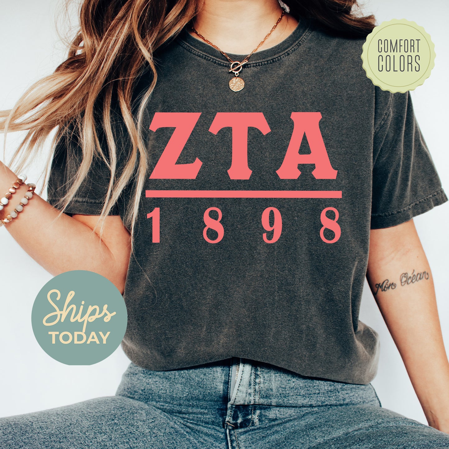 Zeta Tau Alpha Monochromatic Comfort Colors Sorority T-shirt _ 30868g