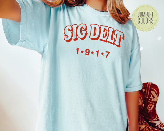 Sigma Delta Tau Red Arch Comfort Colors Sorority T-shirt _ 383g