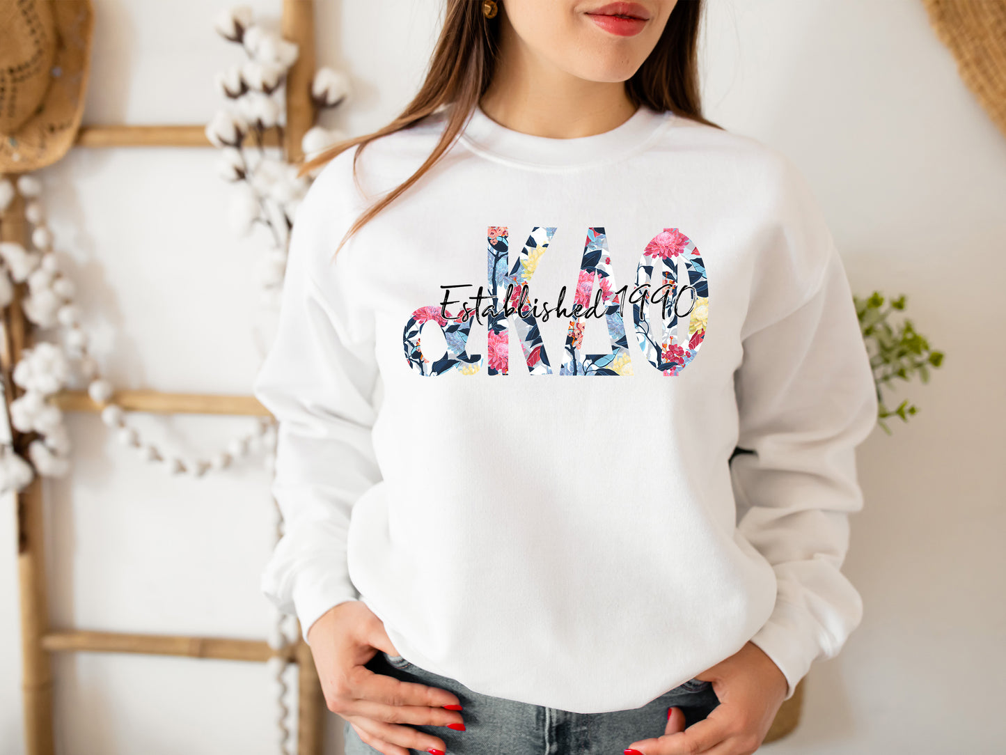 Alpha Kappa Delta Phi Floral Block Sorority Sweatshirt _ 3511g