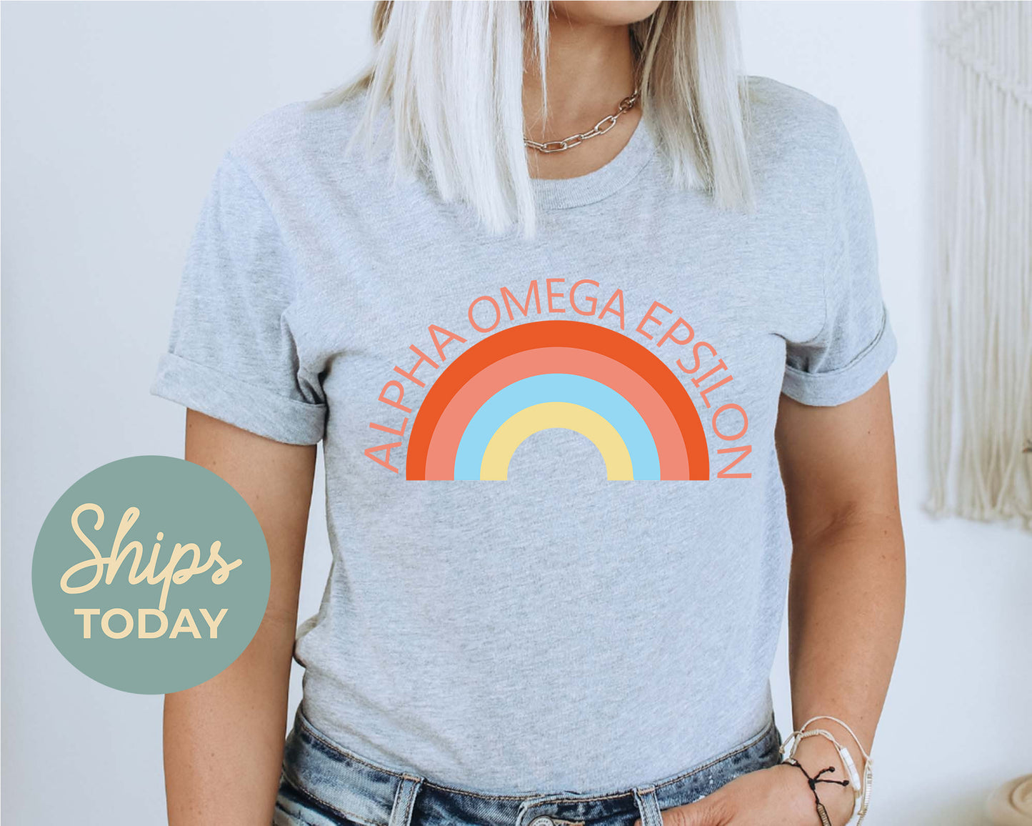 Alpha Omega Epsilon Colorful Rainbow Sorority T-shirt _ 3455g