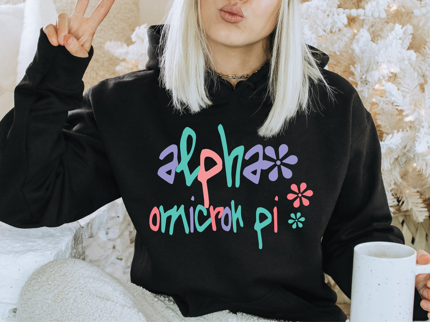 Alpha Omicron Pi Colorful Floral Sorority Hoodie _ 2607g