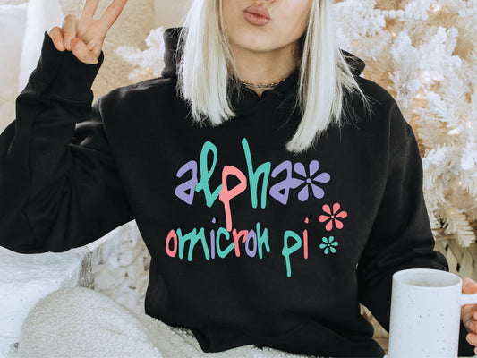 Alpha Omicron Pi Colorful Floral Sorority Hoodie _ 2607g