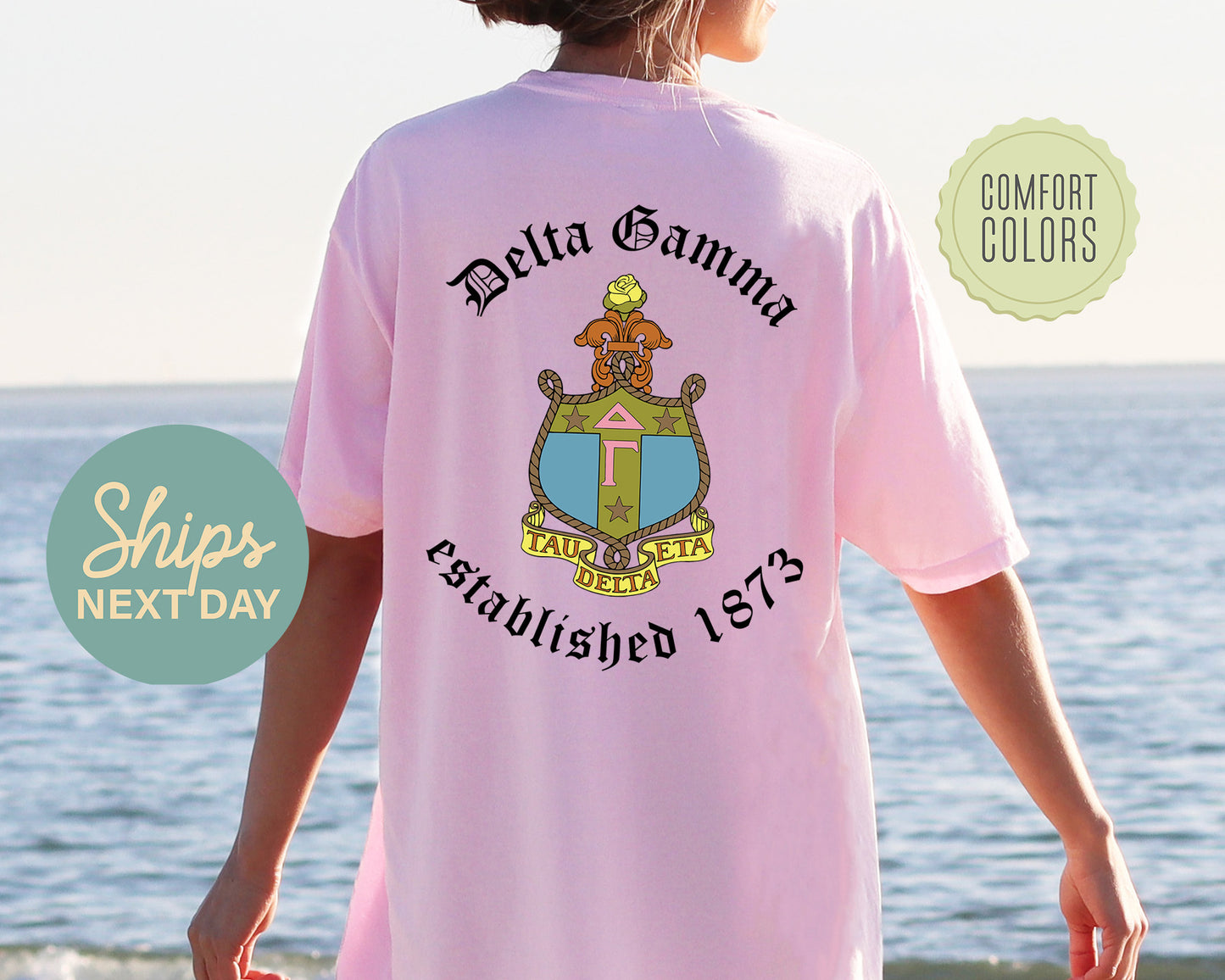 Delta Gamma Old English Crest Comfort Colors Sorority T-shirt _ 32931g