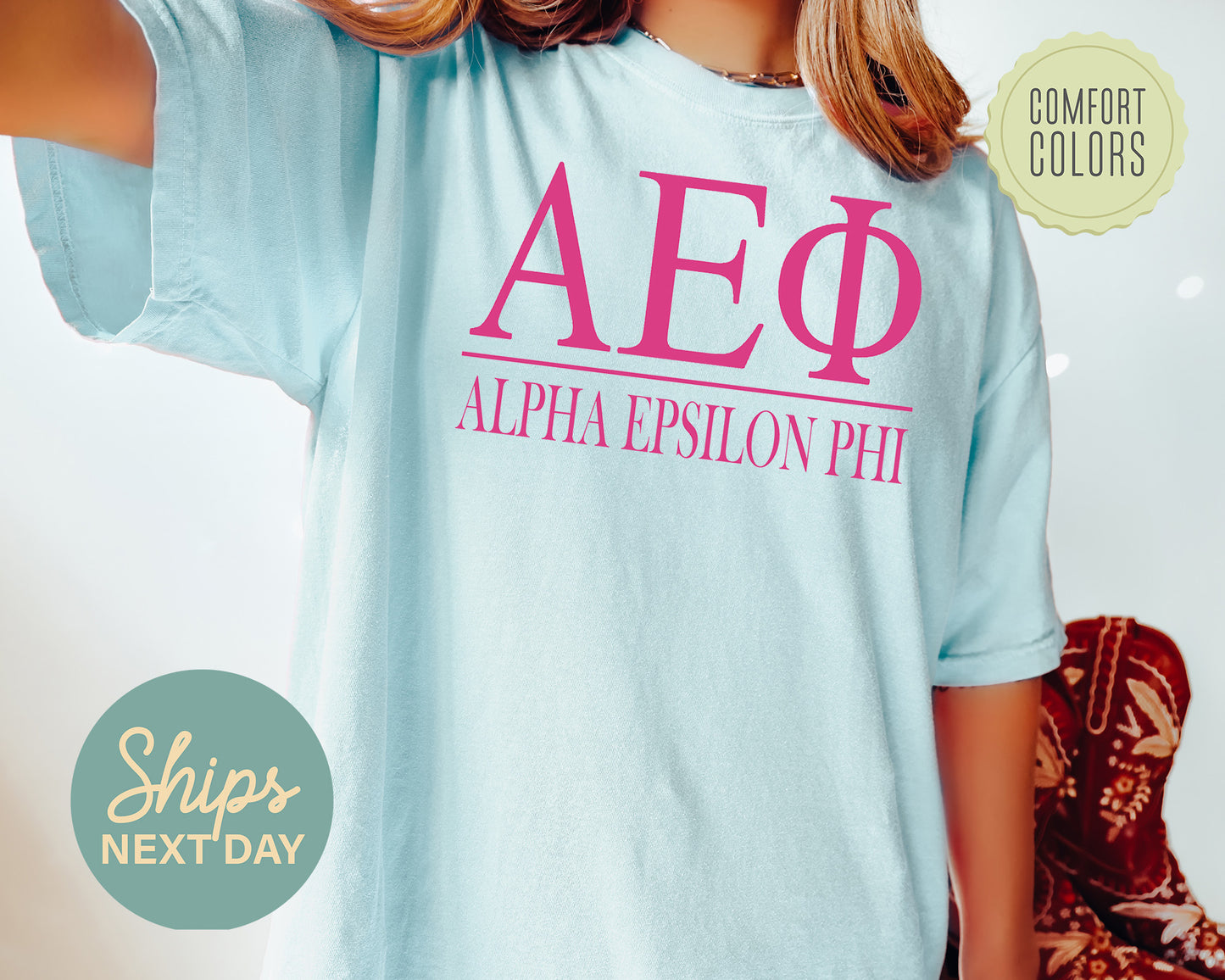 Alpha Epsilon Phi Loud Letters Comfort Colors Sorority T-shirt _ 468g