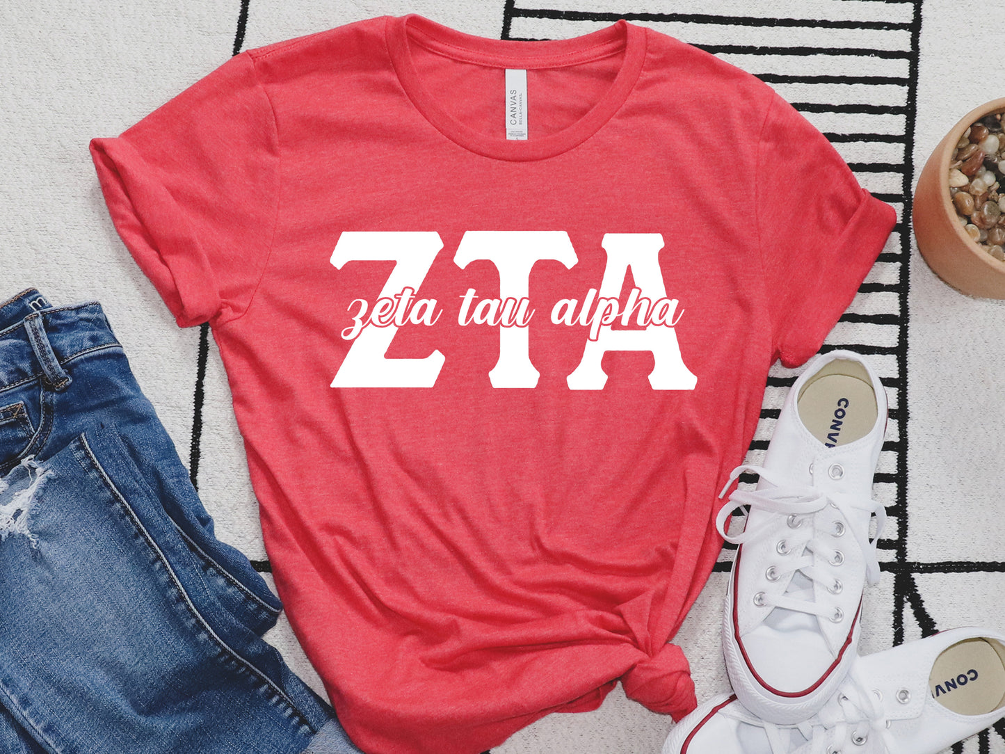 Zeta Tau Alpha Sliced White Letters Sorority T-shirt _ 2263g