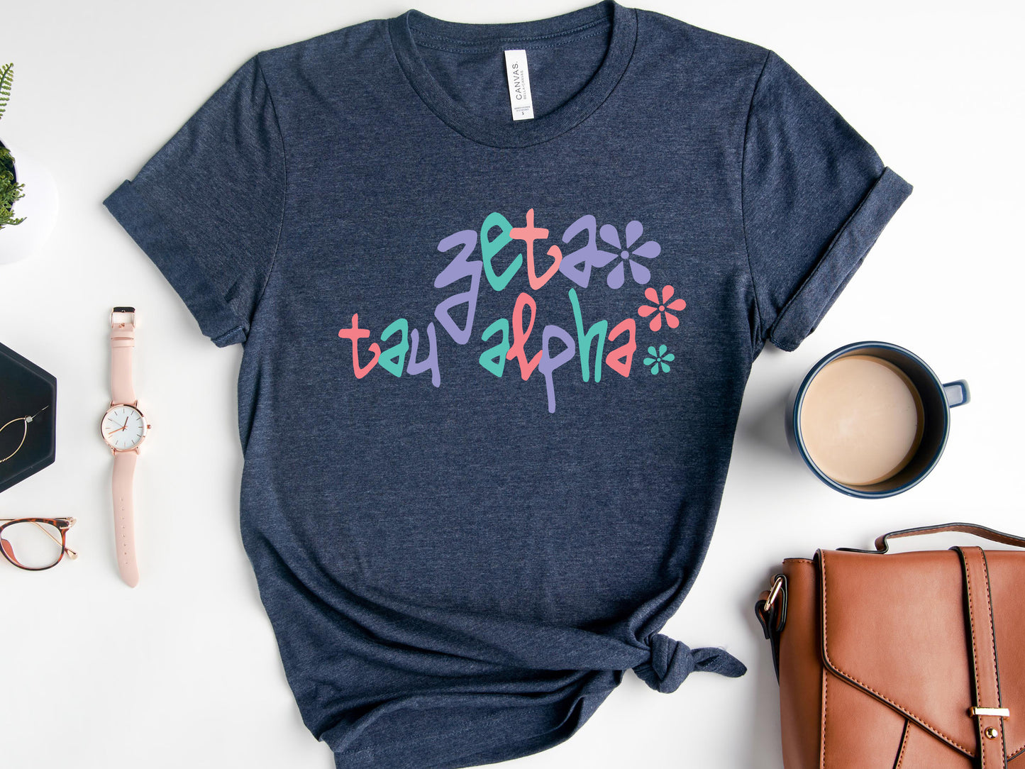 Zeta Tau Alpha Colorful Floral Sorority T-shirt _ 2628g