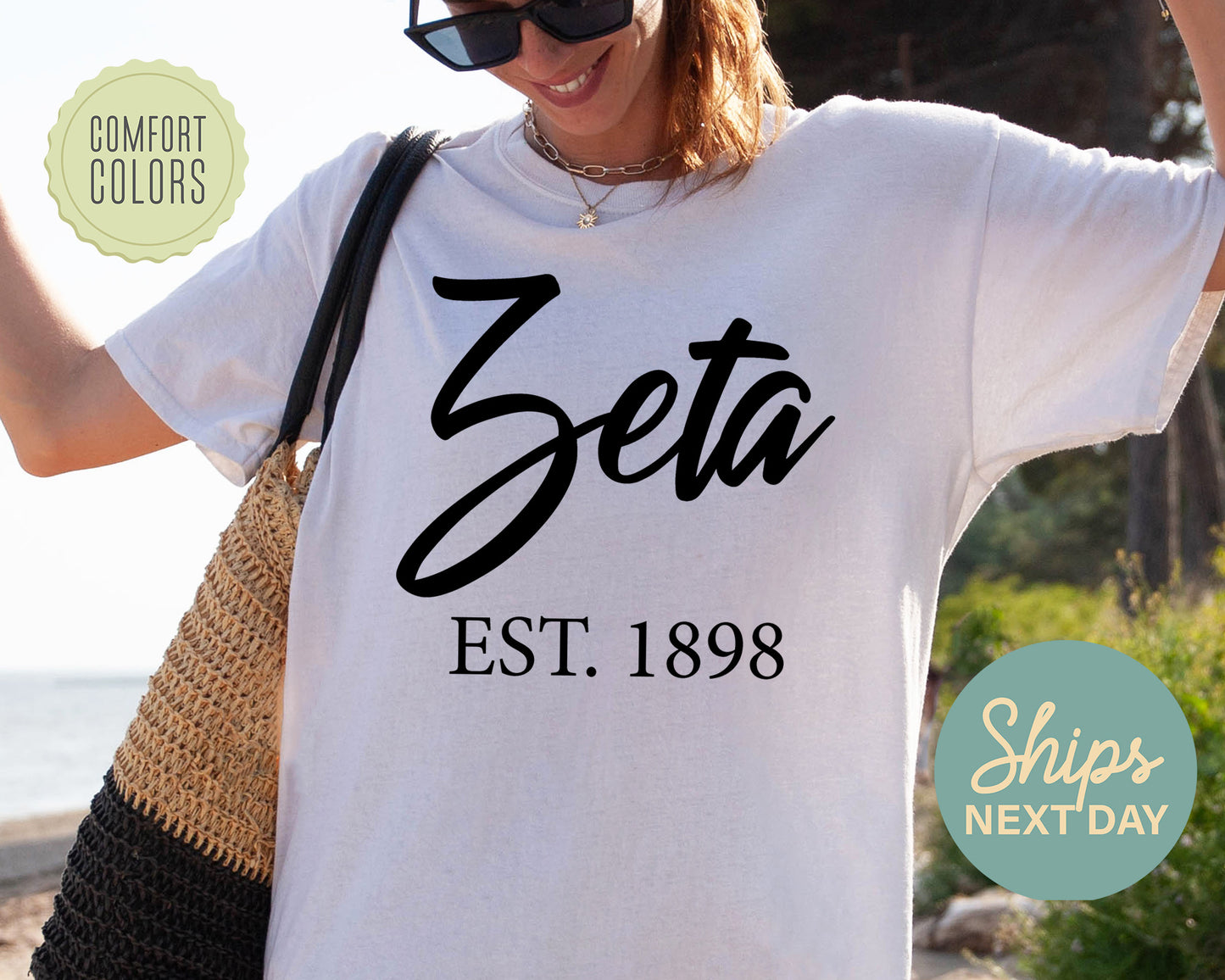 Zeta Tau Alpha Black Flowy Comfort Colors Sorority T-shirt _ 102g