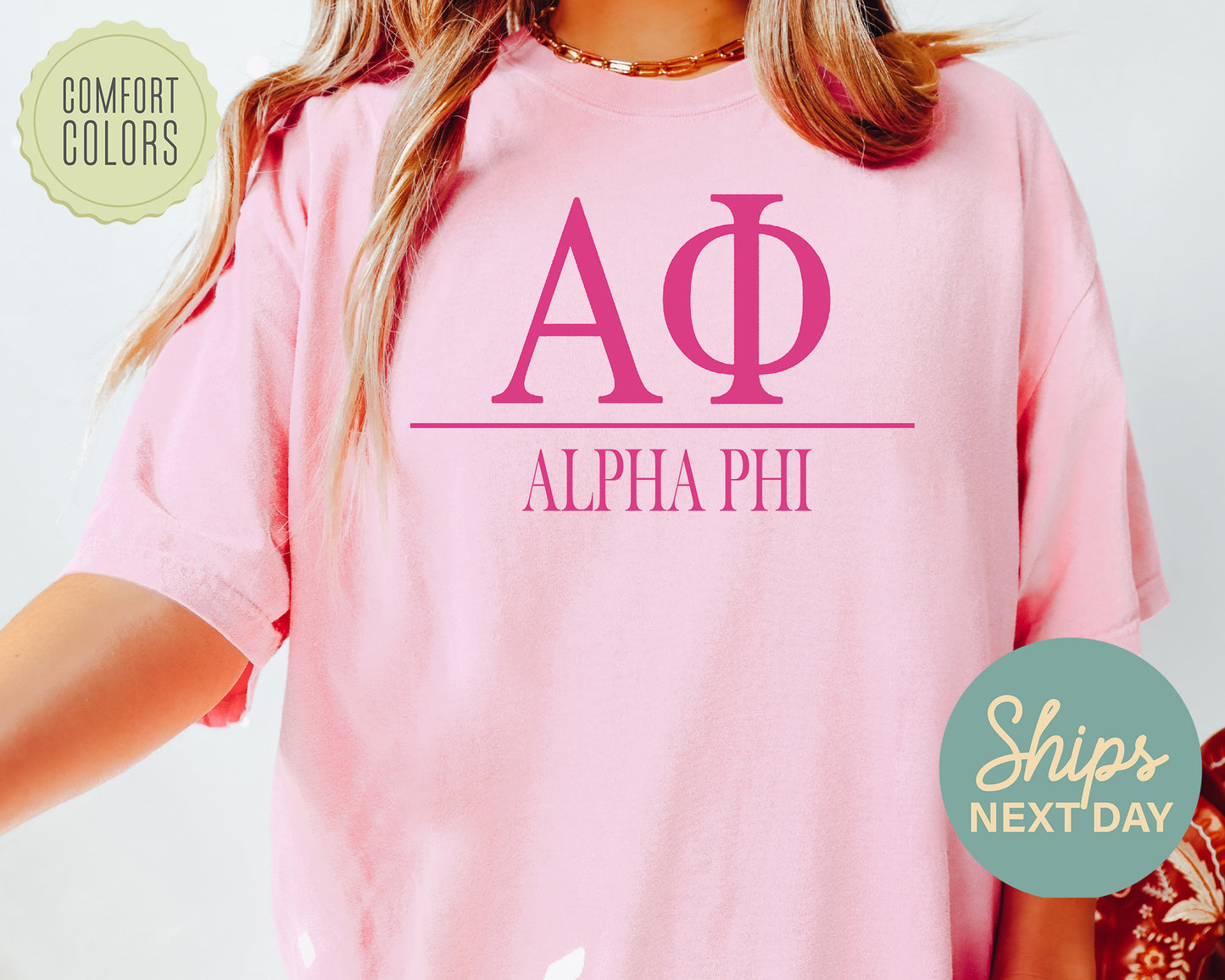 Alpha Phi Loud Letters Comfort Colors Sorority T-shirt _ 471g