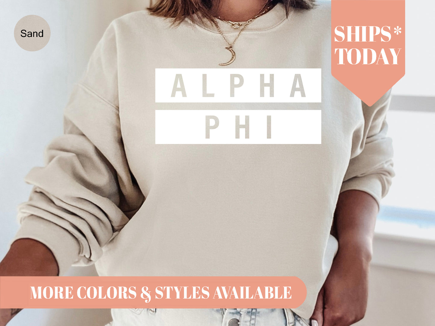 Alpha Phi Faded White Box Sorority Sweatshirt _ 3338g