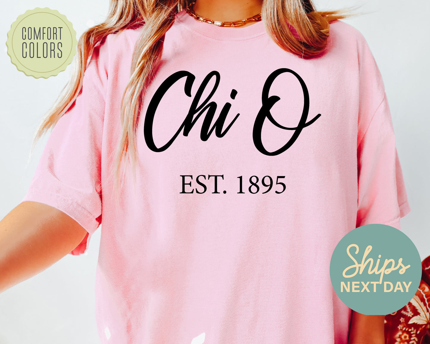 Chi Omega Black Flowy Comfort Colors Sorority T-shirt _ 86g