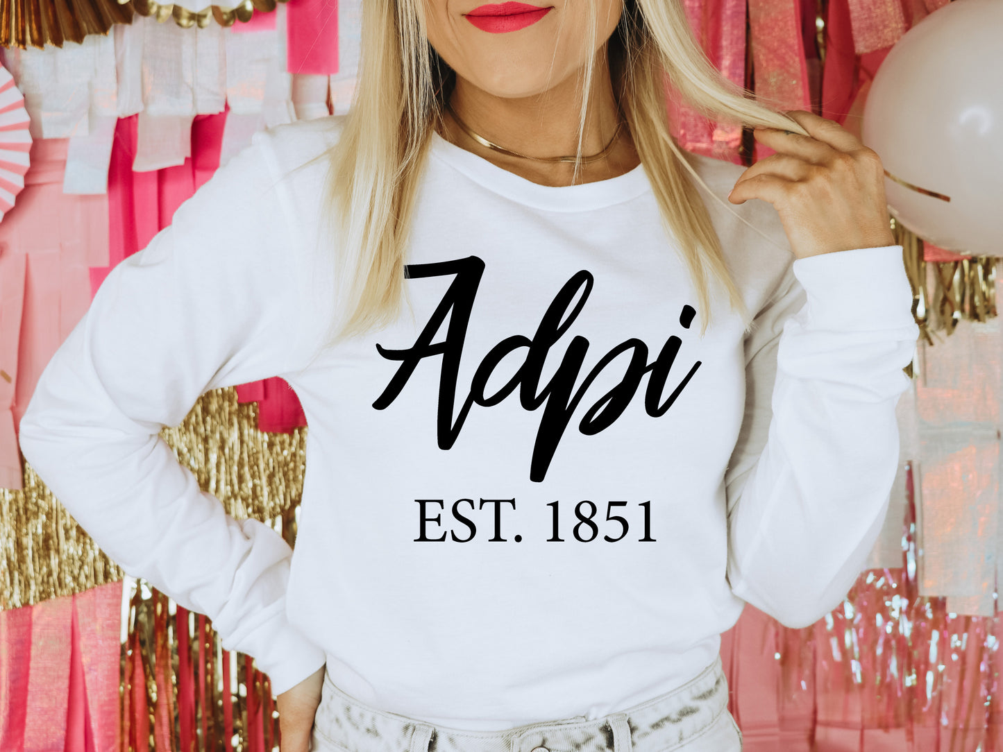 Alpha Delta Pi Black Flowy Sorority Long Sleeve T-shirt _ 78g