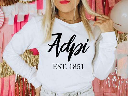 Alpha Delta Pi Black Flowy Sorority Long Sleeve T-shirt _ 78g