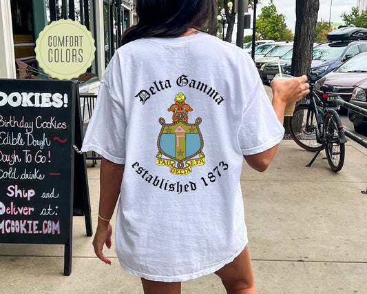 Delta Gamma Old English Crest Comfort Colors Sorority T-shirt _ 32931g