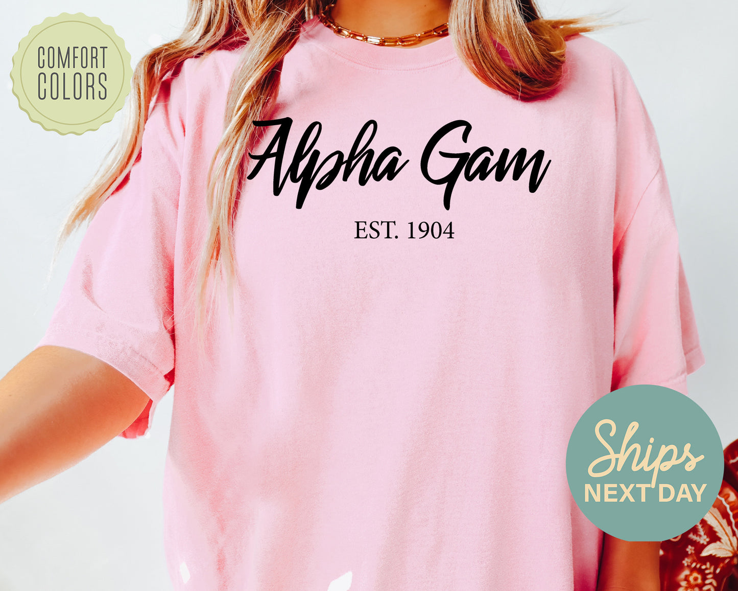 Alpha Gamma Delta Black Flowy Comfort Colors Sorority T-shirt _ 80g