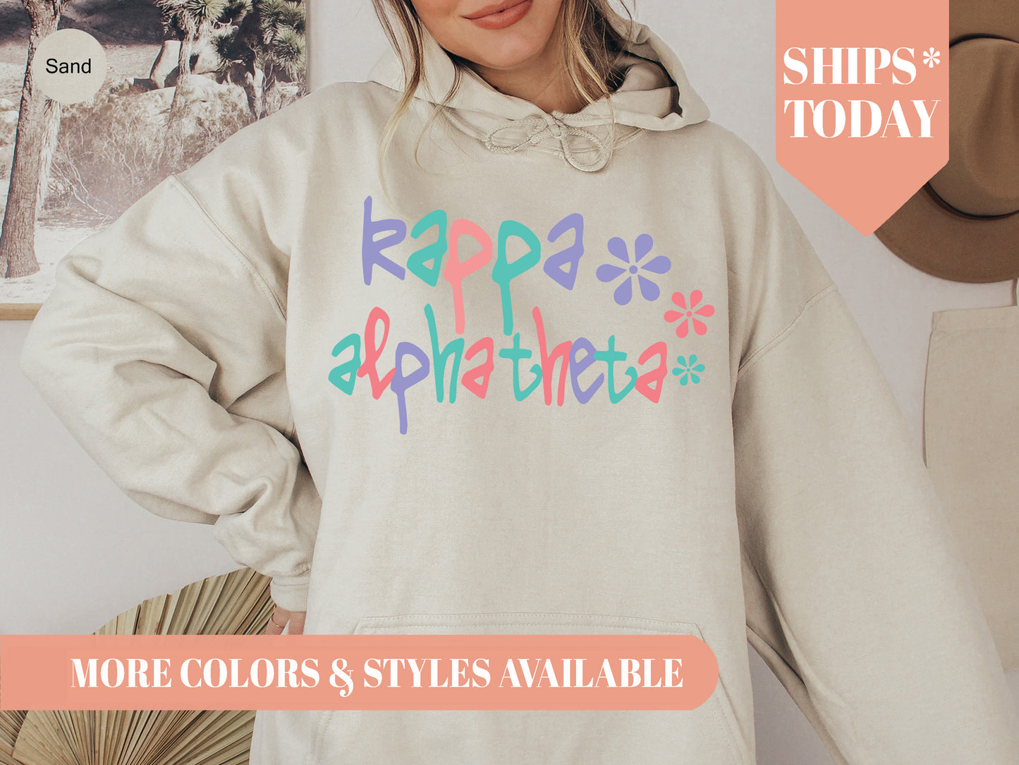 Kappa Alpha Theta Colorful Floral Sorority Hoodie _ 2618g