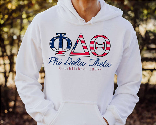 Phi Delta Theta American Flag Letters Fraternity Hoodie _ 1169g