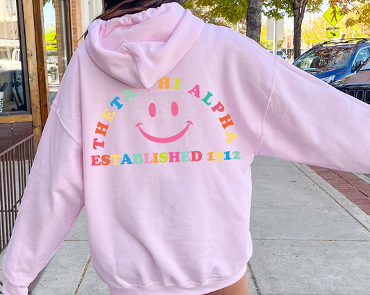 Theta Phi Alpha Gleaming Smiley Face Sorority Hoodie _ 33074g