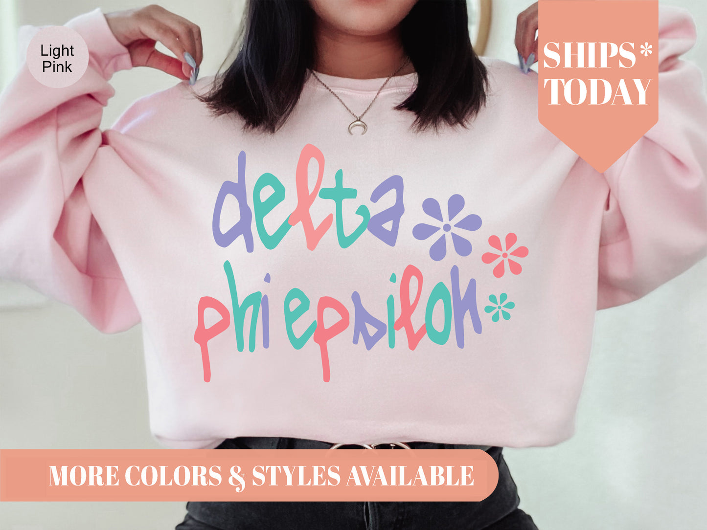 Delta Phi Epsilon Colorful Floral Sorority Sweatshirt _ 2615g