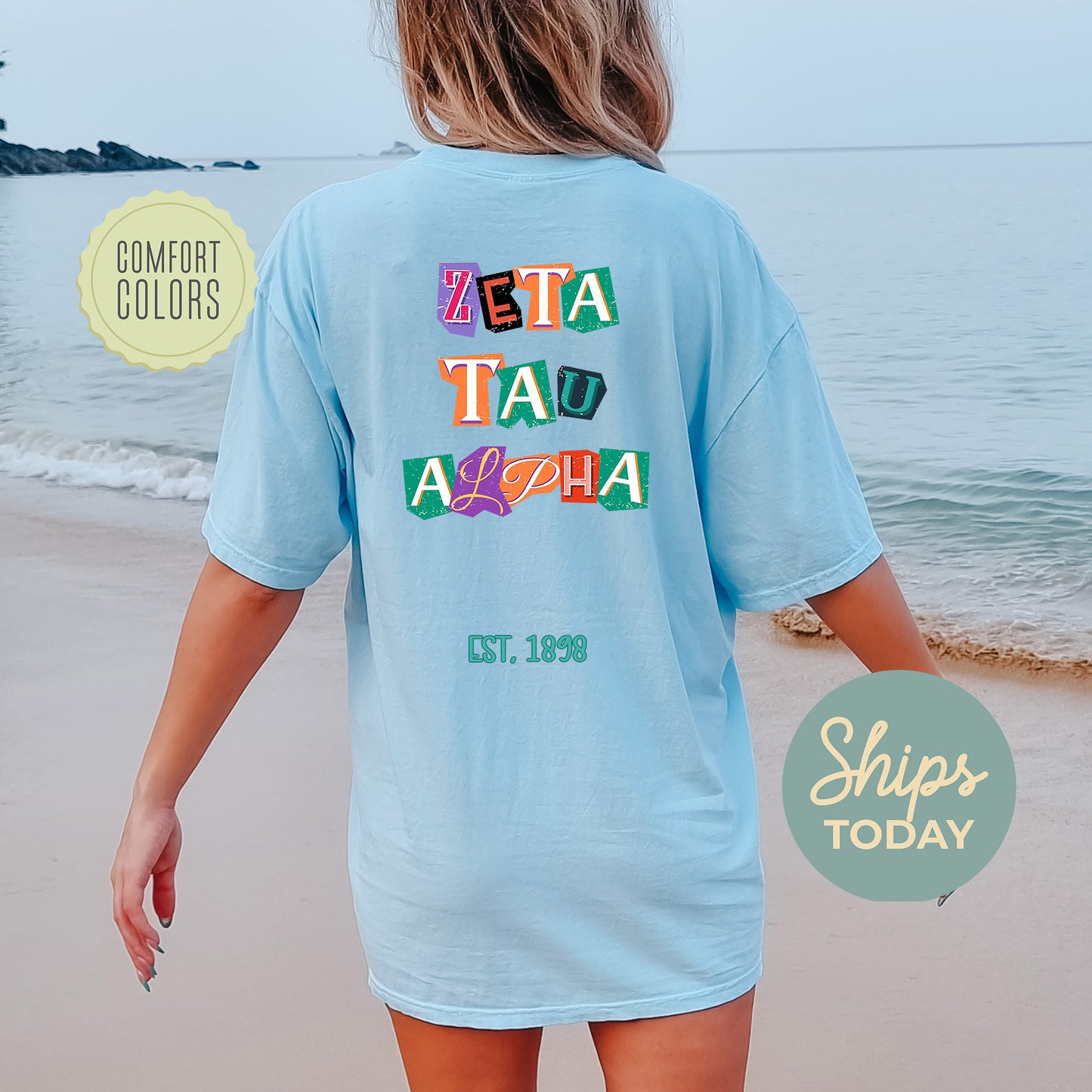 Zeta Tau Alpha Letter Cuts Comfort Colors Sorority T-shirt _ 35911g