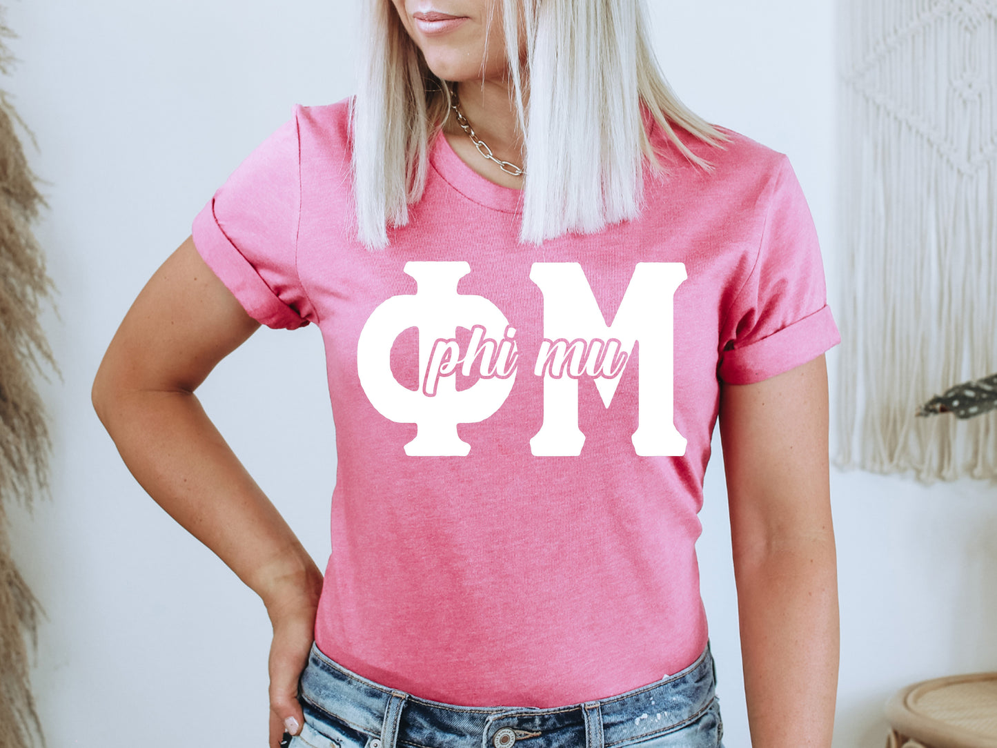 Phi Mu Sliced White Letters Sorority T-shirt _ 2256g