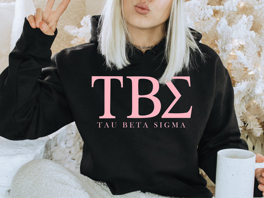 Tau Beta Sigma Pink Letter Sorority Hoodie _ 3494g