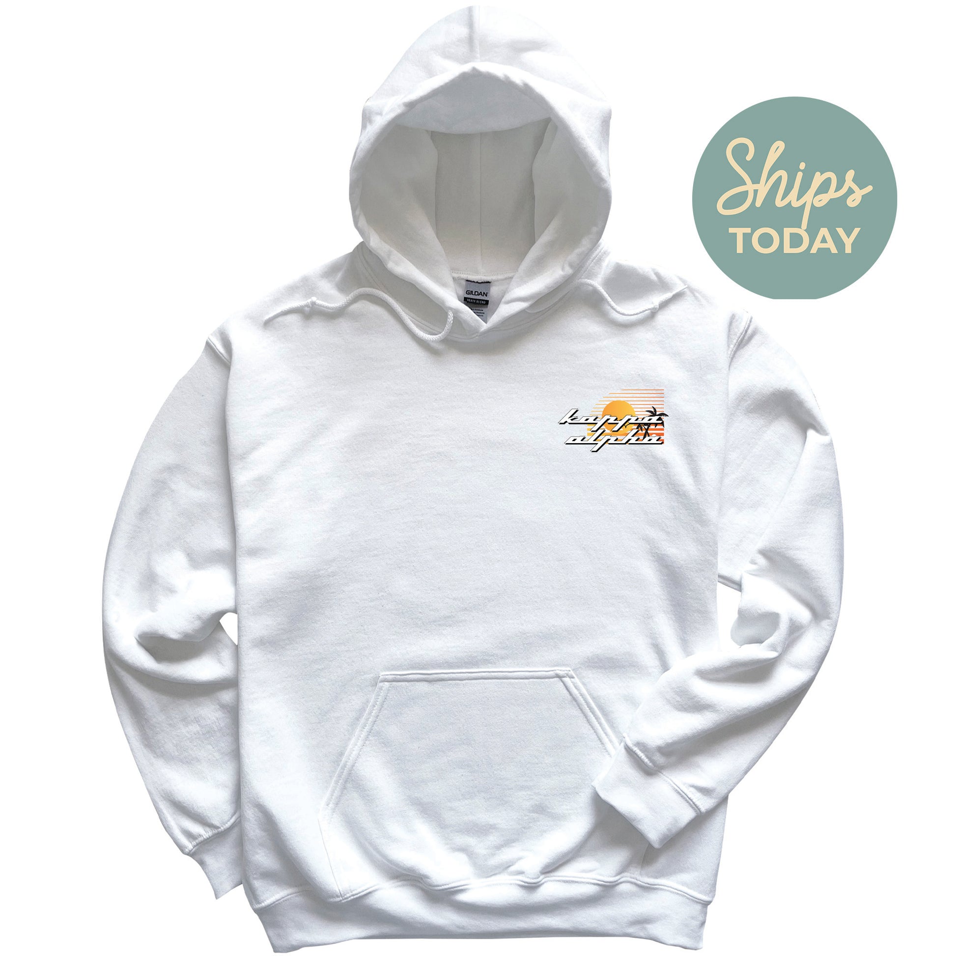 a white hoodie with the words ships today on it