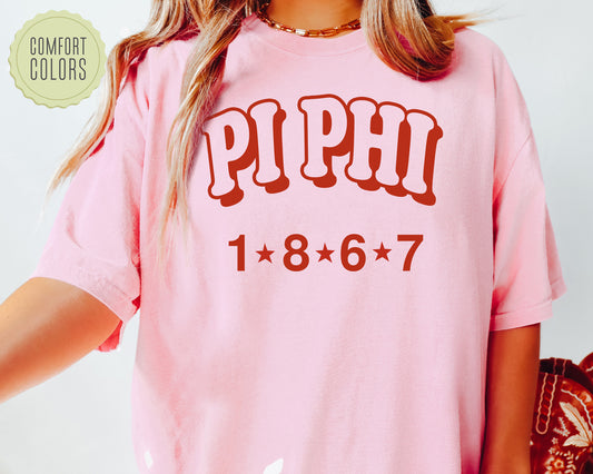 Pi Beta Phi Red Arch Comfort Colors Sorority T-shirt _ 382g
