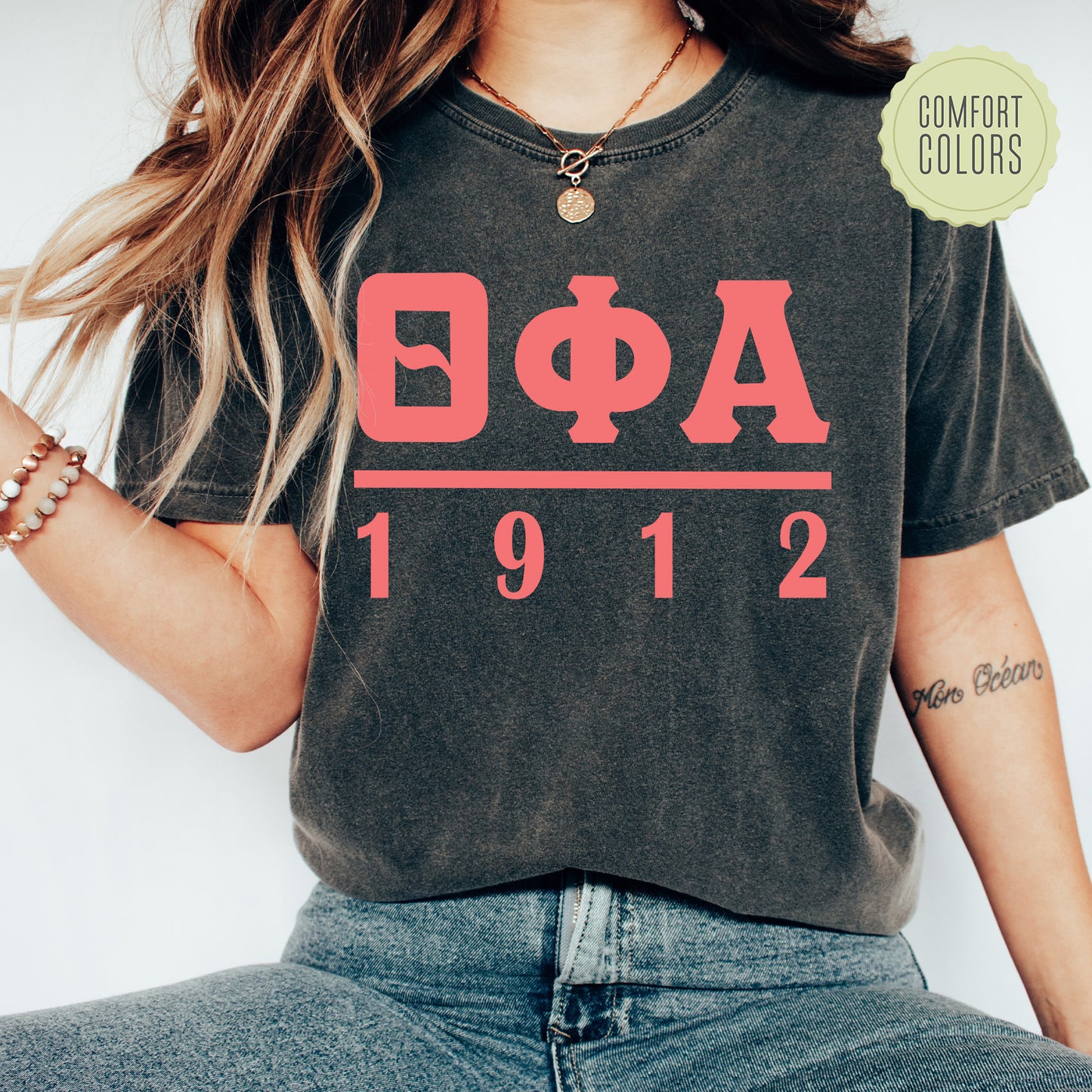 Theta Phi Alpha Monochromatic Comfort Colors Sorority T-shirt _ 30867g
