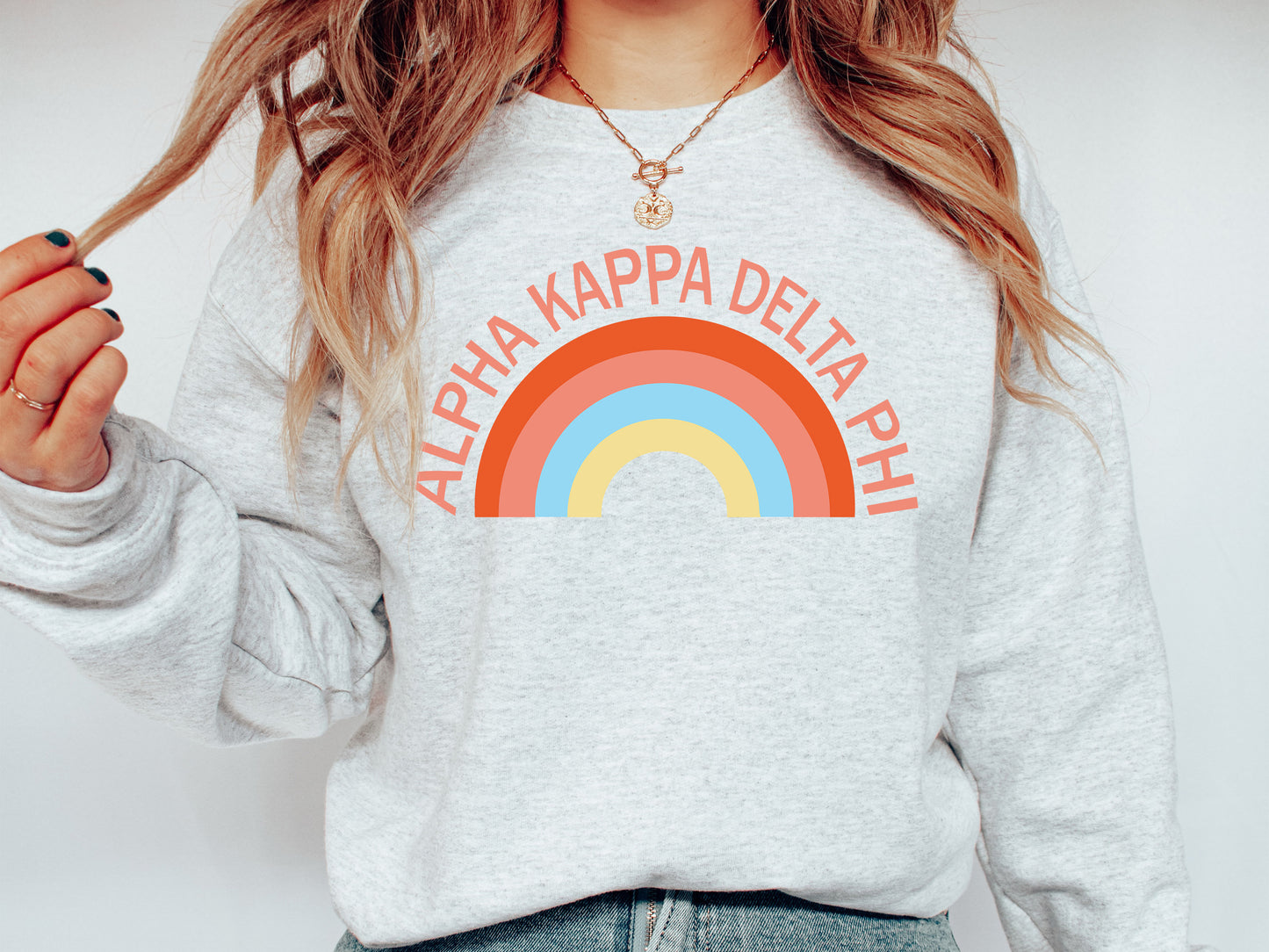 Alpha Kappa Delta Phi Colorful Rainbow Sorority Sweatshirt _ 3454g