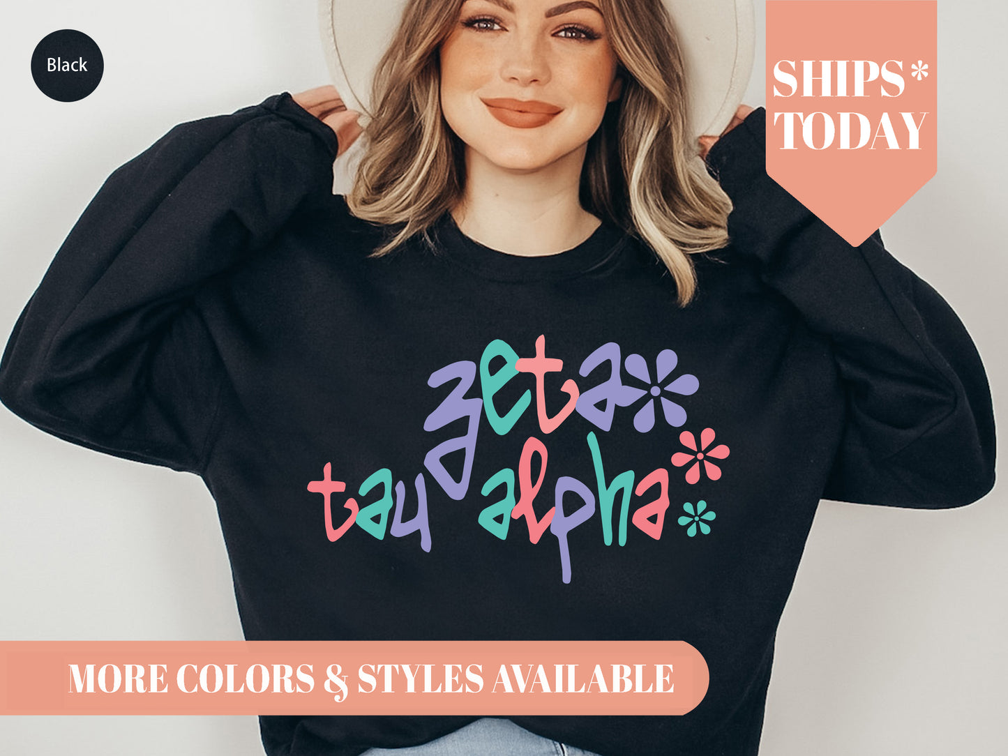 Zeta Tau Alpha Colorful Floral Sorority Sweatshirt _ 2628g