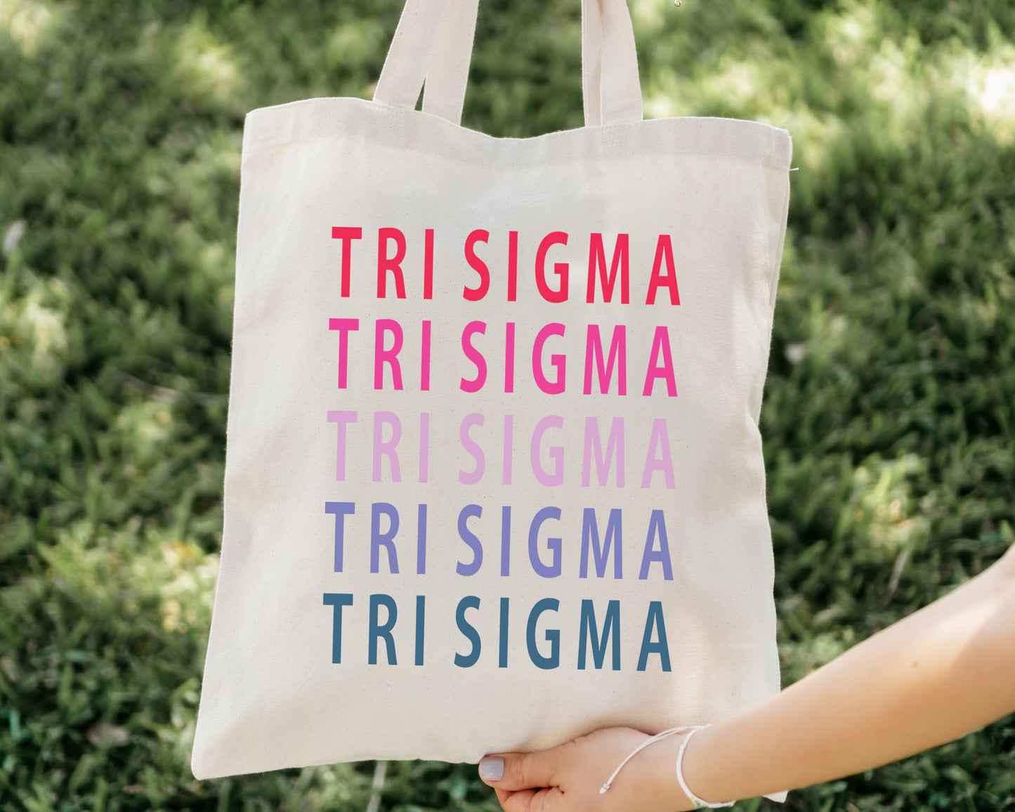 Sigma Sigma Sigma Bright and Stacked Sorority Tote Bag _ 34408g