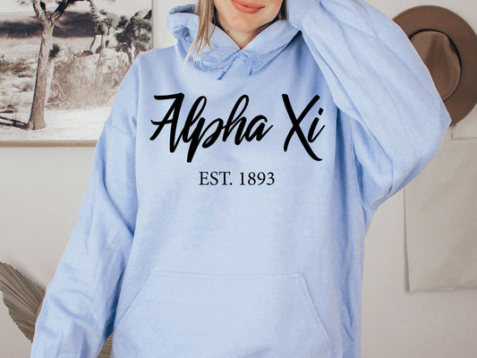 Alpha Xi Delta Black Flowy Sorority Hoodie _ 85g